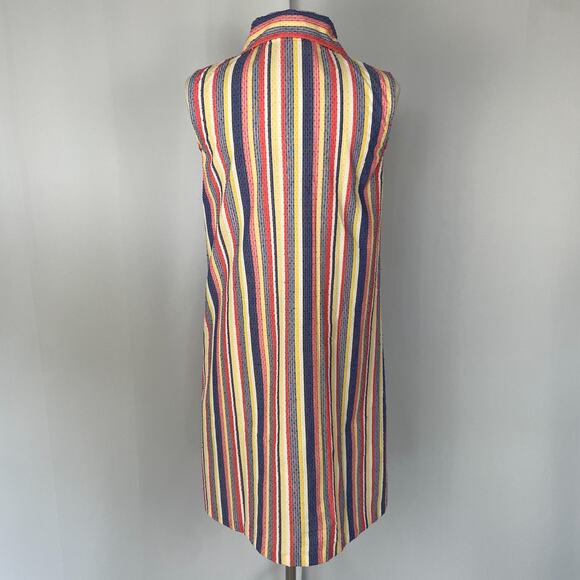 Vintage Smock Dress Size Large Red Blue Stripe Seersucker Zip Casual Retro 70s - Picture 8 of 16